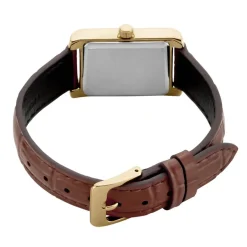 CASIO COLLECTION Montre Argente cadran dore fond argenté bracelet cuir marron