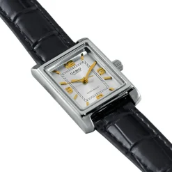 Outlet CASIO COLLECTION Montre Gris cadran argenté fond gris bracelet cuir noir