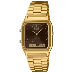 Discount CASIO COLLECTION Montre Marron cadran doré fond marron bracelet acier doré