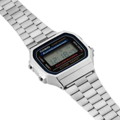 Sale CASIO COLLECTION Montre Vintage 2 Tons cadran argenté fond noir bracelet acier argenté