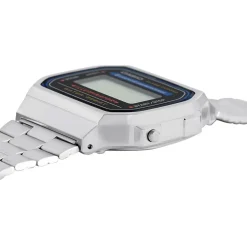 Sale CASIO COLLECTION Montre Vintage 2 Tons cadran argenté fond noir bracelet acier argenté