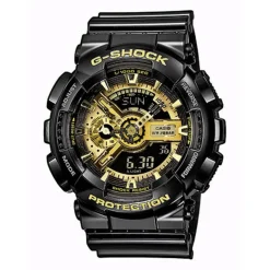 Sale CASIO G-SHOCK Montre Gold Noir cadran noir fond noir bracelet résine noire