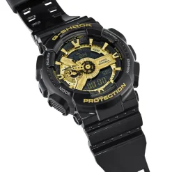 Sale CASIO G-SHOCK Montre Gold Noir cadran noir fond noir bracelet résine noire
