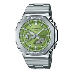 Outlet CASIO G-SHOCK Montre Vert cadran argenté fond vert bracelet acier argenté