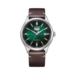 Clearance CITIZEN Montre C7 Mechanical Vert cadran argenté fond vert bracelet cuir de veau marron