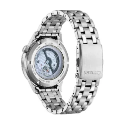 Outlet CITIZEN Montre Platform Auto Bleu cadran argenté fond bleu bracelet acier argenté