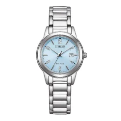 Hot CITIZEN Montre Platform Femme Bleu Sky cadran argenté fond bleu sky bracelet acier argenté