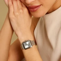 Best CLUSE Montre Gracieuse Bleu cadran argenté fond bleu bracelet acier argenté