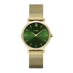 CLUSE Montre Minuit Vert cadran doré fond vert bracelet acier doré