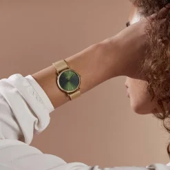 CLUSE Montre Minuit Vert cadran doré fond vert bracelet acier doré