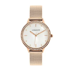 CODHOR Montre Joy Blanc cadran doré rose fond blanc bracelet acier doré rose