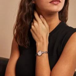 New CODHOR Montre Lina Rose cadran argenté fond rose bracelet alliage argenté