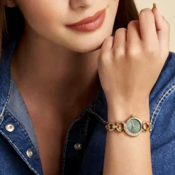 Best CODHOR Montre Sarah Vert cadran doré fond vert bracelet alliage doré