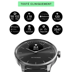 New WITHINGS Montre Connectée Scanwatch Light cadran argenté bracelet silicone noir