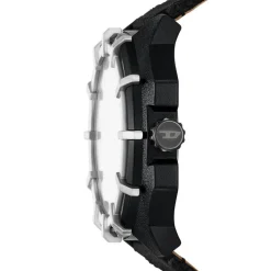 New DIESEL Montre Framed Bleu cadran noir fond bleu bracelet cuir de vache noir