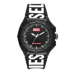 DIESEL Montre Framed Noir cadran noir fond noir bracelet cuir de vache noir