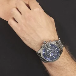 Best DIESEL Montre Mega Chief Bleu cadran gris fond bleu bracelet acier gris