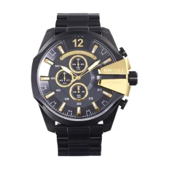 DIESEL Montre Mega Chief Noir cadran noir fond noir bracelet acier noir