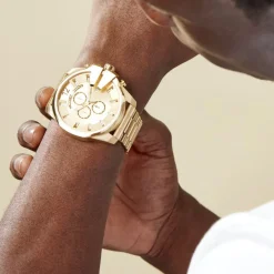 Discount DIESEL Montre Mega Chief Champagne cadran doré fond doré bracelet acier doré