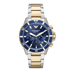 New EMPORIO ARMANI Montre Bleu cadran doré rose/argenté fond bleu bracelet acier argenté/doré