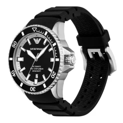 Best EMPORIO ARMANI Montre Noir cadran argenté fond noir bracelet silicone noir