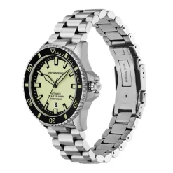 Hot EMPORIO ARMANI Montre Sea Explorer Jaune cadran argenté fond jaune bracelet acier argenté