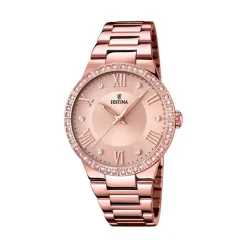 Discount FESTINA Montre Boyfriend Rose cadran doré rose fond rose bracelet acier doré rose