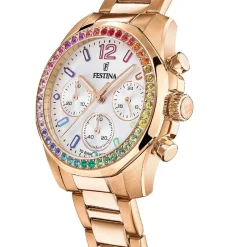Hot FESTINA Montre Boyfriend Blanc cadran doré rose fond blanc bracelet acier doré rose