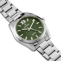 FESTINA Montre Boyfriend Kaki cadran argenté fond kaki bracelet acier argenté