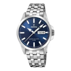 Clearance FESTINA Montre Classics Bleu cadran argenté fond bleu bracelet acier argenté
