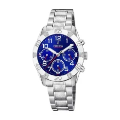 New FESTINA Montre Junior Fond Bleu cadran gris fond bleu bracelet acier argenté