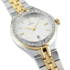 Hot FESTINA Montre Mademoiselle Blanc cadran bicolore fond argenté bracelet acier bicolore