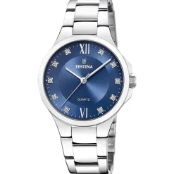 Best FESTINA Montre Mademoiselle Bleu cadran argenté fond bleu bracelet acier argenté