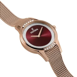 New FESTINA Montre Mademoiselle Rouge cadran doré rose fond rouge bracelet acier doré rose