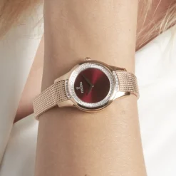 New FESTINA Montre Mademoiselle Rouge cadran doré rose fond rouge bracelet acier doré rose