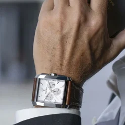 Sale FESTINA Montre On The Square Chrono Argenté cadran argenté fond argenté bracelet cuir marron