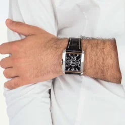 Sale FESTINA Montre On The Square Chrono Noir cadran argenté fond noir bracelet cuir noir