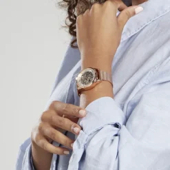 Best FESTINA Montre Squelette Blanc cadran doré rose fond blanc bracelet acier doré rose