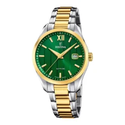 Best FESTINA SWISS MADE Montre 37,5 Vert cadran bicolore doré / blanc fond vert bracelet acier bicolore