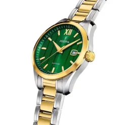 Best FESTINA SWISS MADE Montre 37,5 Vert cadran bicolore doré / blanc fond vert bracelet acier bicolore