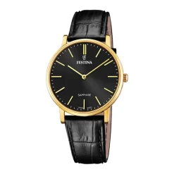 Online FESTINA SWISS MADE Montre 39 Noir cadran doré fond noir bracelet cuir noir