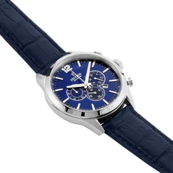Clearance FESTINA Montre Timeless Chronograph Bleu cadran argenté fond bleu bracelet cuir bleu