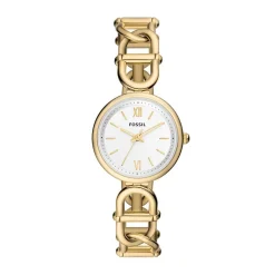 Outlet FOSSIL Montre Carlie Blanc cadran doré fond blanc bracelet acier doré