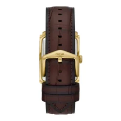 FOSSIL Montre Carraway Argenté cadran doré fond argenté bracelet cuir marron