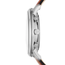 Outlet FOSSIL Montre Neutra Chrono Bleu cadran argenté fond bleu bracelet cuir marron