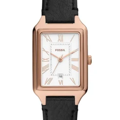 FOSSIL Montre Raquel Blanc cadran rose fond blanc bracelet cuir noir