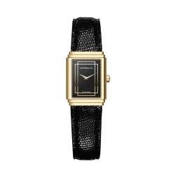 Best HERBELIN Montre Art Deco Noir cadran dore fond noir bracelet cuir noir