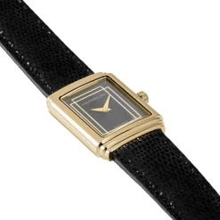 Best HERBELIN Montre Art Deco Noir cadran dore fond noir bracelet cuir noir