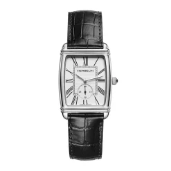 Hot HERBELIN Montre Art Deco Argenté cadran argenté fond argenté bracelet cuir de vache noir