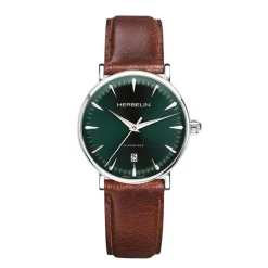 New HERBELIN Montre Inspiration Vert cadran doré fond vert bracelet cuir marron